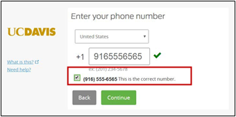 Mobile phone number field filled out with emphasis on verifying entered phone number