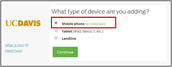 Device options for DUO setup with mobile device selected