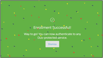 Successful enrollment screen with confetti