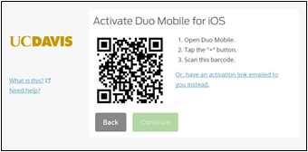 Instructions to activate DUO Mobile and QR code to scan with phone