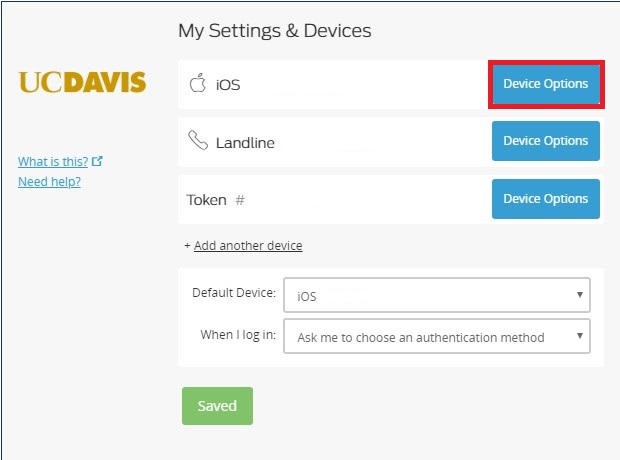 Device options button