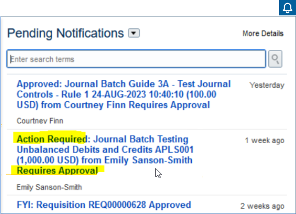 Click the journal that is applicable to your approval authority