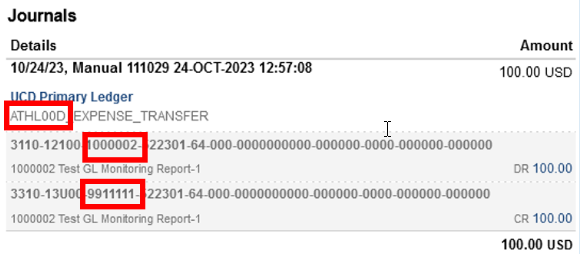 Financial department mismatches in the journal lines