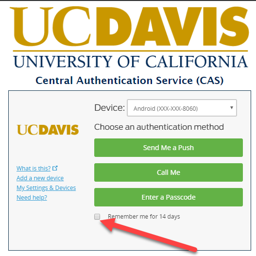 DUO authentication with emphasis on option to remember device for 14 days