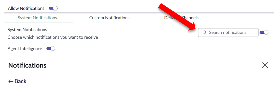 Search notification tab is highlighted 